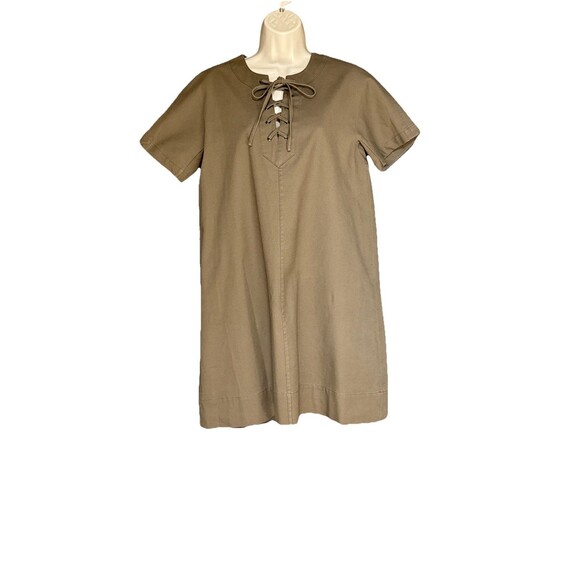 Ann Mashburn Size M Shift Dress Military Green Minimalist Cotton Blend Lace Up - Picture 8 of 8